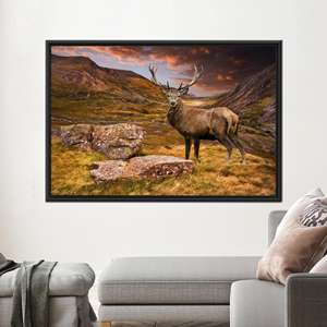 Elegant Deer Mountain Canvas Print - Minimalist <b>Christmas</b> Wall Art,1P:<b>Black</b> Framed - Product Image 1