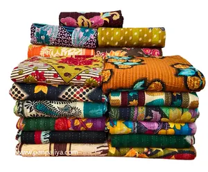 100% 棉复古拼布Kantha被子扔批发拉贾斯坦传统回收床罩和床罩