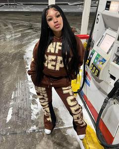 Fabricantes de ropa de aduanas bordar cremallera chándal Vintage ácido lavado Flare pantalones de chándal y sudaderas con capucha chándal hombres - Product Image 2