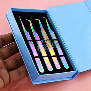 Best Seller 45 90 Degree Non Slip Volume Eyelash Extension Tweezers Fiber Tip Rainbow Stainless Steel <b>Tool</b> for Lash Fans - Product Image 1