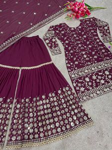 Ropa étnica india Nuevo diseñador Ropa de fiesta Look Bordado pesado Sharara Salwar Suit/ Palazzo Suit Collection - Product Image 2