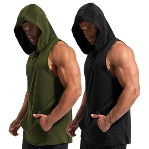 เสื้อฮู้ดแขนกุดแบบสวมหัวสำหรับผู้ชายเสื้อมีฮู้ดผ้าโพลีเอสเตอร์แห้งเร็วออกแบบได้ตามต้องการสำหรับยิมของผู้ชาย - Product Image 1