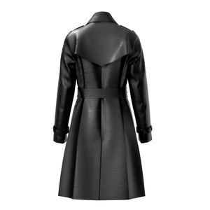 Manteau trench pour femme en similicuir noir, double boutonnage, ceinturé, mi-long, pour l'automne et l'hiver - Product Image 3