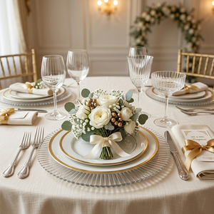Assiette de présentation élégante en verre transparent pour la décoration de table de mariage, <span class=keywords><strong>plateau</strong></span> de service rond transparent pour événements festifs et hôtels - Product Image 3