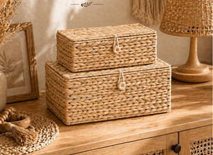 Hot Selling Handmade Eco-Friendly Water Hyacinth Decor <b>Egg</b> Tray <b>Basket</b> Zipper Closure Laundry Storage Organizer Square Rectangle - Product Image 2