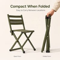 Tabouret de camping pliable portable en acier robuste avec dossier, siège pliable pour le camping, la randonnée et le barbecue