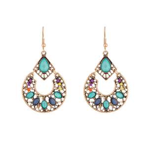 Urthn Vintage Antique Plaqué Or Multicolore Pendentif Boucles D'oreilles 1311813A Drop Dangler pour Cadeau De Fête Avec Perle Diamant Pierre - Product Image 1