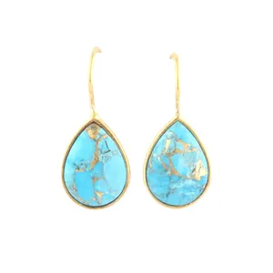 Genuine supplier pear shape mohave sky blue copper turquoise teardrop hook earrings gold plated ear wire drop dangle earrings
