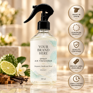 Ambientador en Aerosol de Bergamota, Vainilla y Madera de Marca Privada, 300 ml |   Fragancia amaderada dulce y sofisticada |   Fabricante OEM España - Product Image 1
