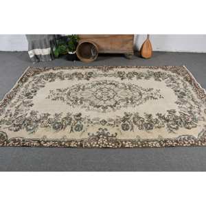 Classic Beige Brown 5.7 X 9.1ft Vintage Turkish <b>Rug</b> Faux <b>Rabbit</b> <b>Fur</b> Latex Backing Patchwork Hallway Rectangle Sideboard <b>Rugs</b> - Product Image 2