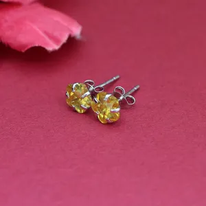 Boucles d'oreilles pendantes en or 18 carats plaqué or avec quartz et diamants, avec citrine, bijoux en argent 925 pour femmes - Product Image 1