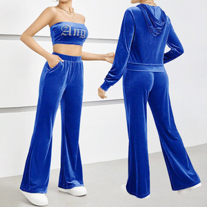 Chándal de terciopelo de talla grande para mujer con estilo Sudadera con capucha moderna de manga larga con pantalones para correr Traje de mujer elegante diseñado para todas las estaciones - Product Image 2