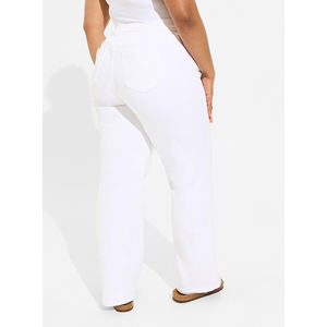 กางเกงยีนส์สีขาวเอวสูงสำหรับผู้หญิงซิปตรงผ้าฝ้าย100% เป็นมิตรกับสิ่งแวดล้อมระบายอากาศได้ดีขนาดพิเศษ - Product Image 4