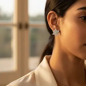 Pendientes de Plata Vintage con Forma de Copo de Nieve para Mujer, Joyería Romántica de Cristal con Perlas y Diamantes para Bodas y Fiestas - Product Image 2