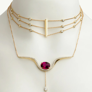 Collar de lujo para mujer con colgante de rubí en oro de 18 quilates, alas de diamantes y cadena colgante - Product Image 3