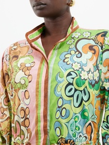 Robe longue bohème à imprimé floral avec col mandarin, manches lanternes, en mousseline de soie, longueur au sol, robe d'été décontractée pour femmes - Product Image 3
