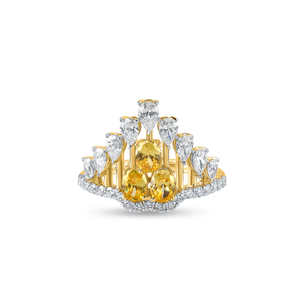 แหวนมงกุฎสีเหลืองทองหรูหราพร้อมเพชรสีเหลืองรูปไข่พราวเหมาะสำหรับการหมั้นในวันครบรอบแต่งงานจากอินเดีย - Product Image 2