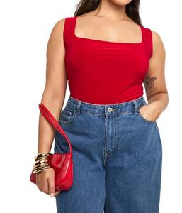 Haute qualité personnalisé vêtements d'été haut court débardeur pour femmes nouveau à la mode col carré couleur rouge sans manches séchage rapide - Product Image 3