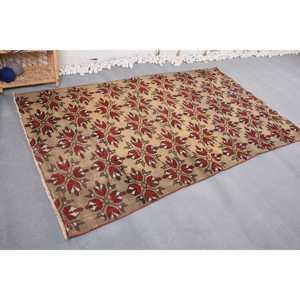 พรมตุรกีขนาด 4.6x7.9 ฟุต สีเบจแดง ลายวินเทจ ขอบตกแต่งด้วยผ้าขนสัตว์ - Product Image 4