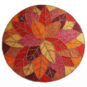 แผ่นรองจานทรงกลมตกแต่งทันสมัยลายซิกแซกแก้วลูกปัดสำหรับโต๊ะอาหารเสื่อรองจานปักลายแฟนซีใหม่ - Product Image 5