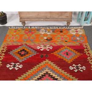 พรมคิลิมวินเทจ ขนาด 4.9x7.9 ฟุต พรมตุรกี พรมขนสัตว์สีแดงไล่เฉด - Product Image 3