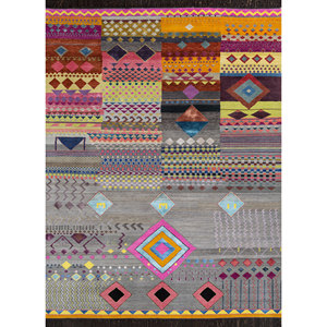 Tapis Manchaha grande surface noué à la main en laine et soie de bambou, motif géométrique Les-1460 pour salon, couloir, 10 mm, gris et noir - Product Image 1