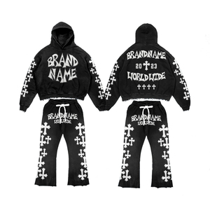 Ensemble Jogging Deux Pièces Vintage Surdimensionné en Polaire d'Hiver avec Logo Imprimé Déchiré, Style Streetwear Casual, Lavage à l'Acide, Unisexe, 100% - Product Image 5