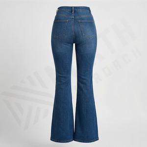 <b>Women</b> Custom Made OEM Flared <b>Jeans</b> Pants Winter Denim Pocket Button Breathable Slim Pant Custom Logo Premium Stylish Streetwear - Product Image 2