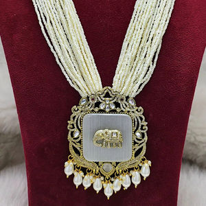 Ensemble collier de perles d'onyx long ensemble vente en gros acheter longue perle plaqué or Kundan collier ensemble pour les femmes vêtements de fête de mariage - Product Image 1