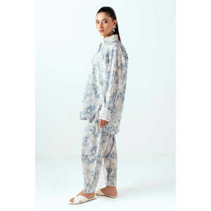 Ensemble coordonné pour femme en tissu crêpe à imprimé ondulé blanc cassé, tenue décontractée en 2 pièces pour le printemps/été XS/XS - Product Image 5