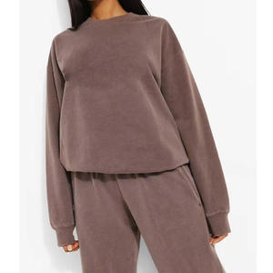 2025 nuevos conjuntos de dos piezas ajustados personalizados para mujer, chándal de lana de algodón 100%, sudadera y pantalón para invierno 400Gsm - Product Image 4