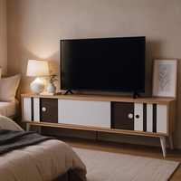 Meuble TV moderne en bois FURNIZONE fabriqué en Malaisie avec rangement pour salon et bureau à domicile - Installation facile - Modèle de mobilier domestique