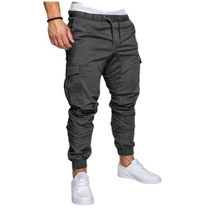 Pantalon de survêtement pour homme avec logo personnalisé OEM, 100% coton, taille élastique, taille mi-haute, respirant, séchage rapide, multi-poches - Product Image 1