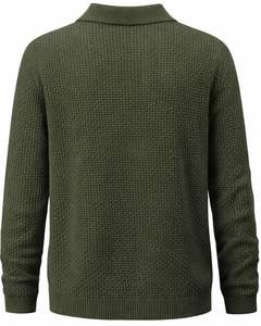 Suéter Polo de Punto Waffle para Hombre, Manga Larga, Cuello con Botones, Informal, para Invierno, Color Verde Oliva, para Venta al por Mayor y Suministro a Granel - Product Image 2