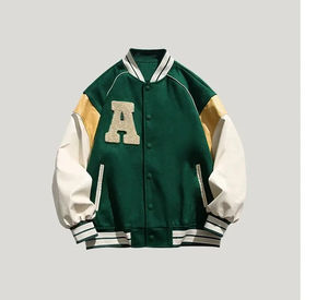 Veste universitaire décontractée noire et blanche, style streetwear, broderie de lettres, bomber ample, jersey de sport d'hiver, style letterman décontracté - Product Image 2