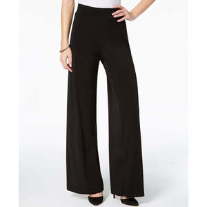 Collection NY – Pantalon Palazzo Femme Grande Taille Coupe Ample en Crêpe Noir Respirant, Coupe Droite, Effet Froissé - Product Image 1