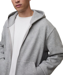 Sudadera con Capucha para Hombre, Cierre Completo, Personalizable, Resistente al Viento, Color Gris Sólido, Bolsillo Tipo Canguro, Forro Polar, 100% Algodón, Invierno - Product Image 5
