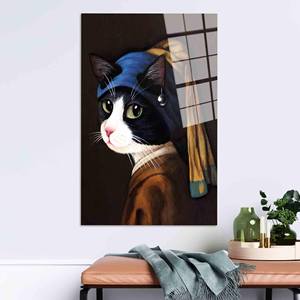 ภาพพิมพ์บนผ้าใบ: แมวสุดหรูพร้อมต่างหูมุก - ศิลปะตกแต่งผนังสมัยใหม่, ศิลปะบนกระจกเทมเปอร์ - Product Image 1