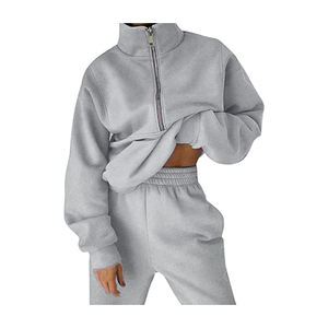 Conjuntos de Mujer de Colores Sólidos de Primera Calidad, Pantalones Deportivos, Sudadera con Capucha y Pantalones de Chándal, Corte Regular, Cierre de Cremallera, Estilo Vintage - Product Image 4