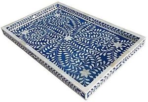 Bandeja para servir con incrustaciones de hueso floral Bandeja para servir con incrustaciones de hueso de acento para el hogar de lujo Artesanía hecha a mano de Rajasthani a precio barato - Product Image 2