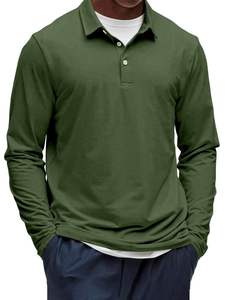 Polo à manches longues de luxe en pur coton pour homme, personnalisable avec logo, vente en gros de haute qualité - Product Image 4