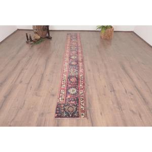 Vintage <b>Runner</b> Rug 1.3x10.5 ft (39x320 cm), <b>Red</b> Patchwork Turkish Rug - Product Image 1