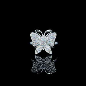 Anillo de Mariposa de Plata 925 con Diamantes y Circonitas Cúbicas Pavé, Pulido Brillante, Ligero, Joyería de Moda para Regalo - Product Image 1