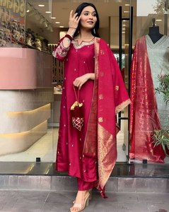 Maroon bordado tradicional Salwar Kameez traje con Dupatta mujer todas las estaciones fiesta boda Diwali - Product Image 2