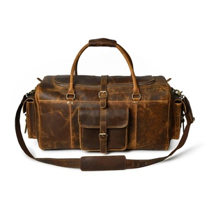 Bolsa de lona hecha a mano de cuero de grano superior con correa de hombro ajustable y bolsillo Interior estilo Retro Weekender Bag - Product Image 6