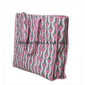 Cotton Quilted Boho Floral Hand Block Printed Sustainable Tote <b>Bag</b> for Women-Beach Travel & Gift Use, <b>Christmas</b> Gifts <b>bags</b> - Product Image 4