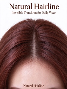 Peluca de Cabello Humano 100%, Color Castaño Rojizo, Ondas Largas en Capas, Estilo Liso a Ondulado, para Uso Diario - Product Image 4