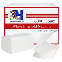 Serviettes en papier blanches interpliées 3H, jetables, 2 plis, 6000 serviettes en vrac (paquet de 24, 250/paquet), 6,3'' x 7,6'' dépliées