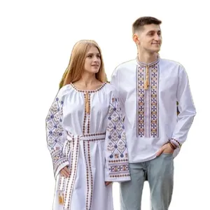 Kadınlar için yüksek moda işlemeli ukrayna giyim puf uzun kollu telkari bilezik Maxi gömlek