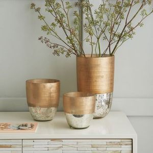 Metal Two Finishes High Quality Set of 3 Copper and Silver Flower Vase Planter Home Decor Table <b>Top</b> - Product Image 6